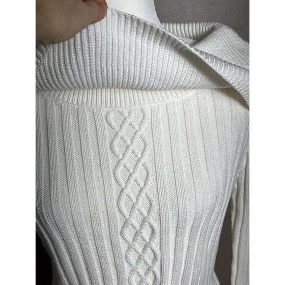 Dressbarn Ivory Sweater Glam Boat Neck Cotton Textured Night Out Holiday Women M - Picture 3 of 11